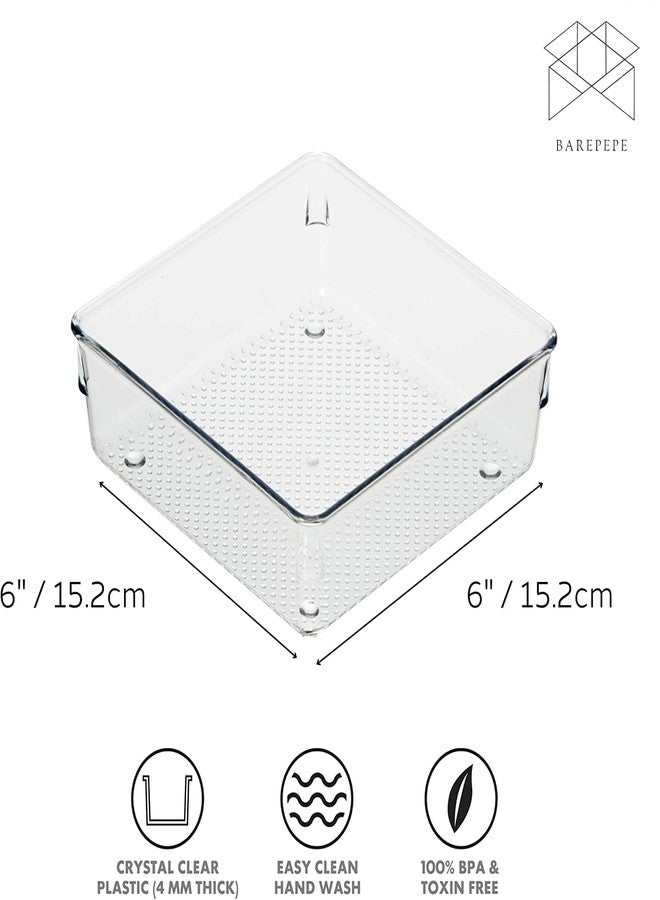 BAREPEPE 6x6x2 Inch Unbreakable Plastic 3-Piece Drawer Organizer Trays for Multipurpose Use (Clear) - Image 3